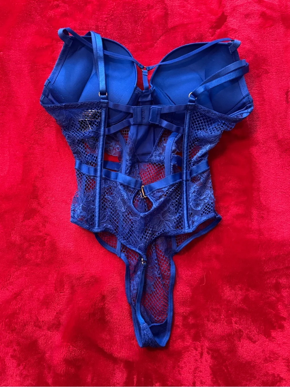 Victoria’s Secret Royal Blue Lace & Mesh Corset Bodysuit Lingerie PushUp Teddy S